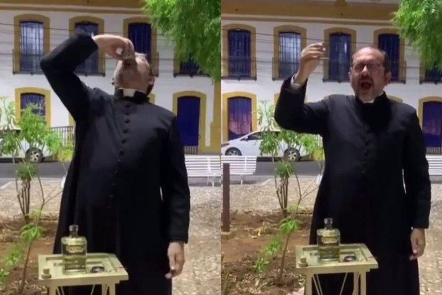 VÍDEO: padre viraliza nas redes sociais ao beber cachaça paraibana em praça pública, no Rio Grande do Norte