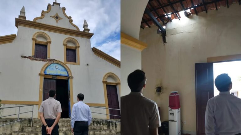 Chuvas: igreja é atingida por raio e tem estrutura danificada em Bananeiras