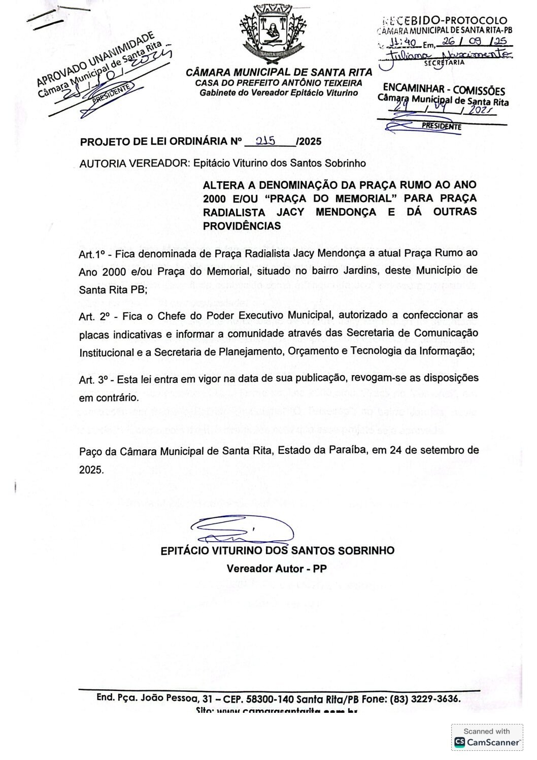 Câmara de Santa Rita presta homenagem ao radialista Jacy Mendonça Câmara de Santa Rita presta homenagem ao radialista Jacy Mendonça